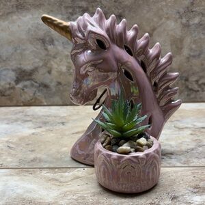 Pink Unicorn potpourri figurine with faux plant